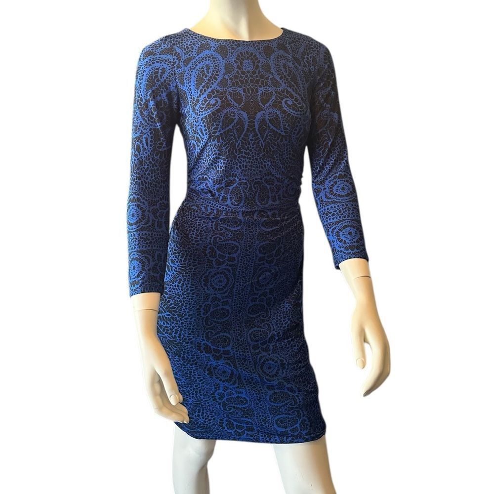 David Meister Long Sleeve Dress Blue Size 2 EUC